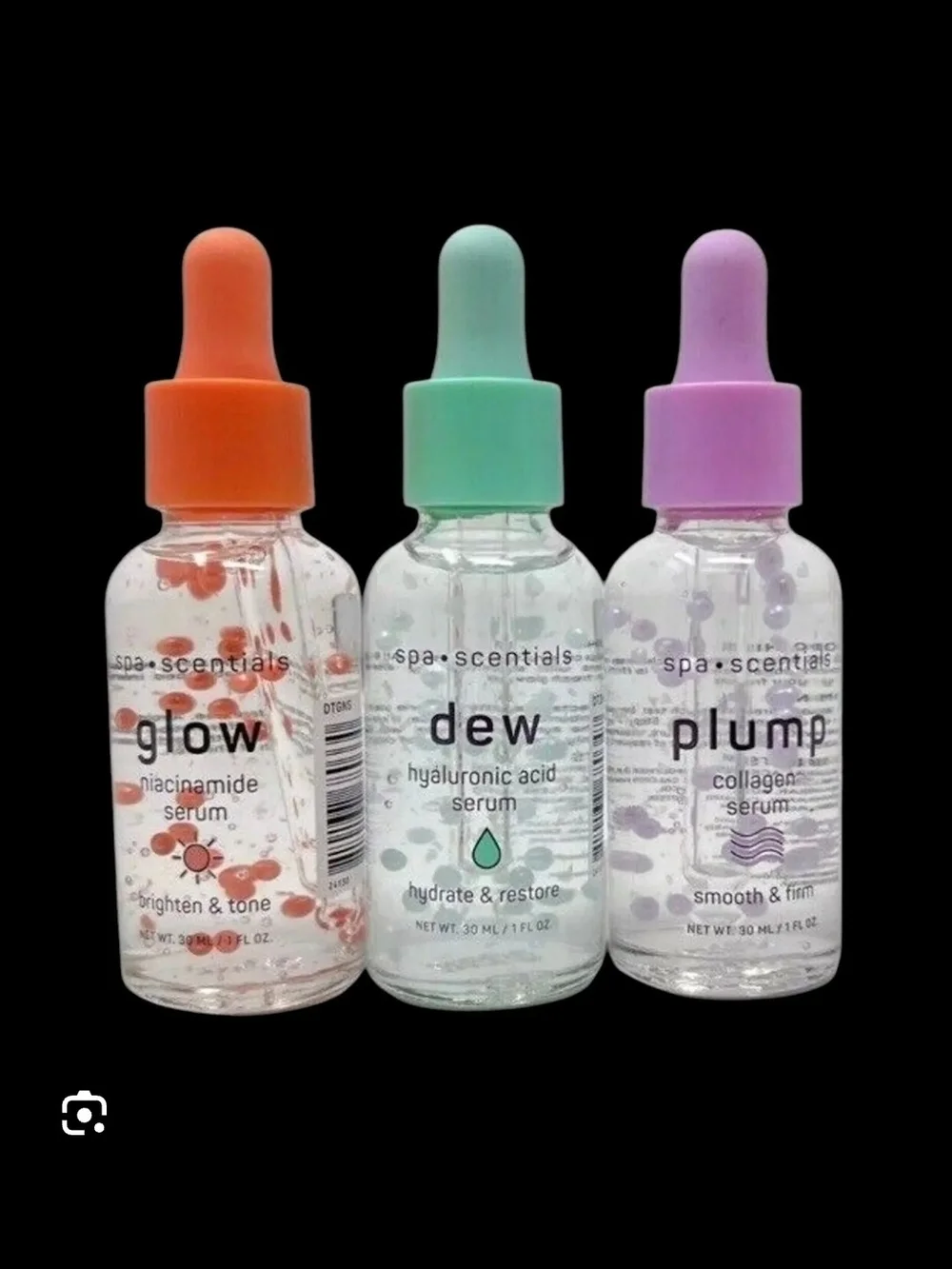Spa Scentials 3pk Facial Serums- Glow, Plump & Dew 1fl Oz BNIB